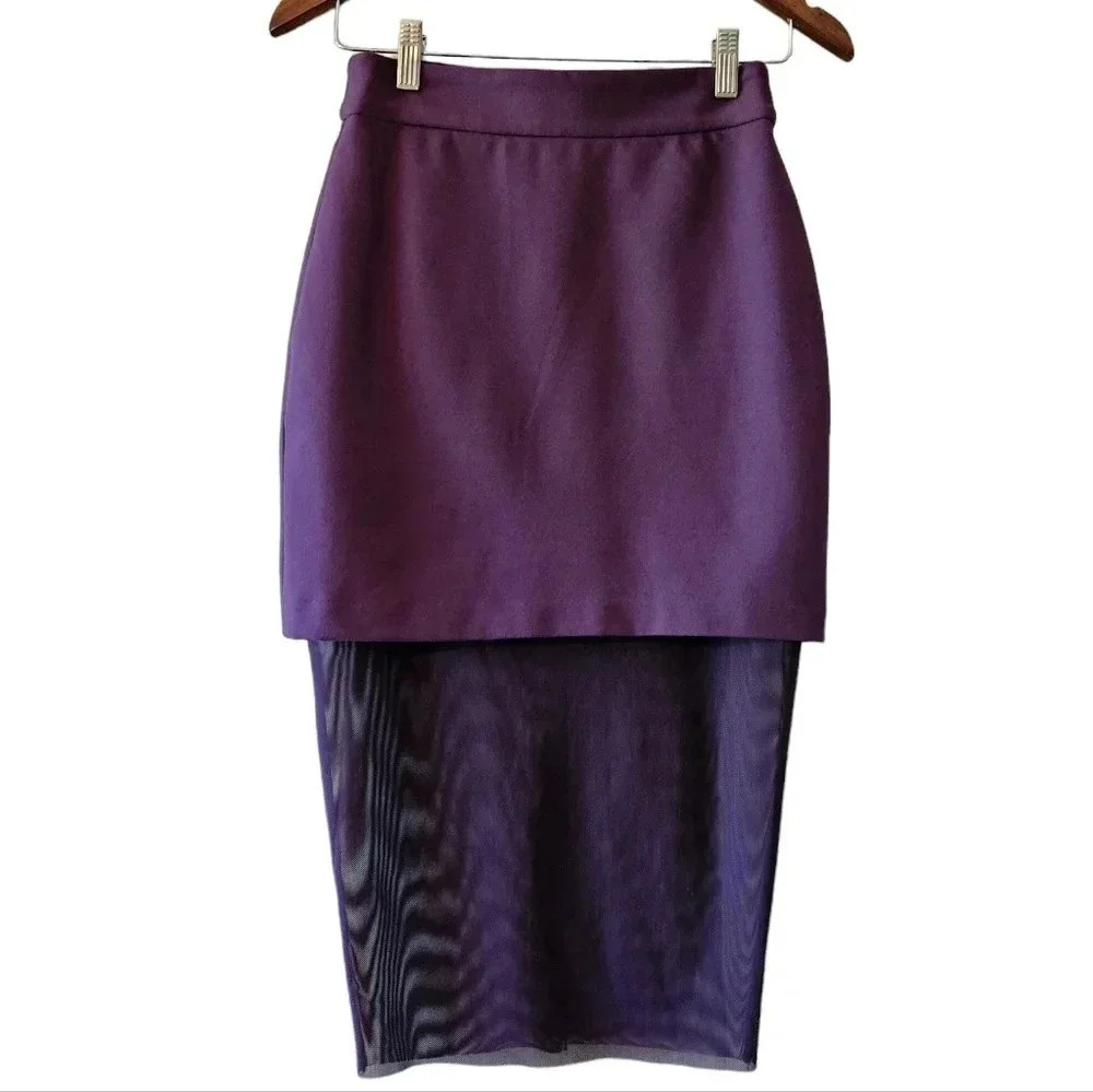 Elliatt Allure Sheer Paneled Cocktail Feminine Pencil Skirt In Plum Size Small.